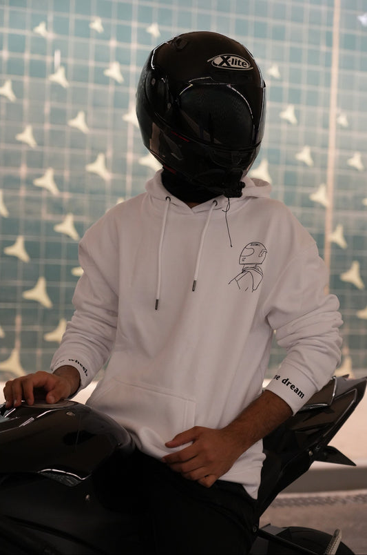 White Hoodie With Sleeve Writing
