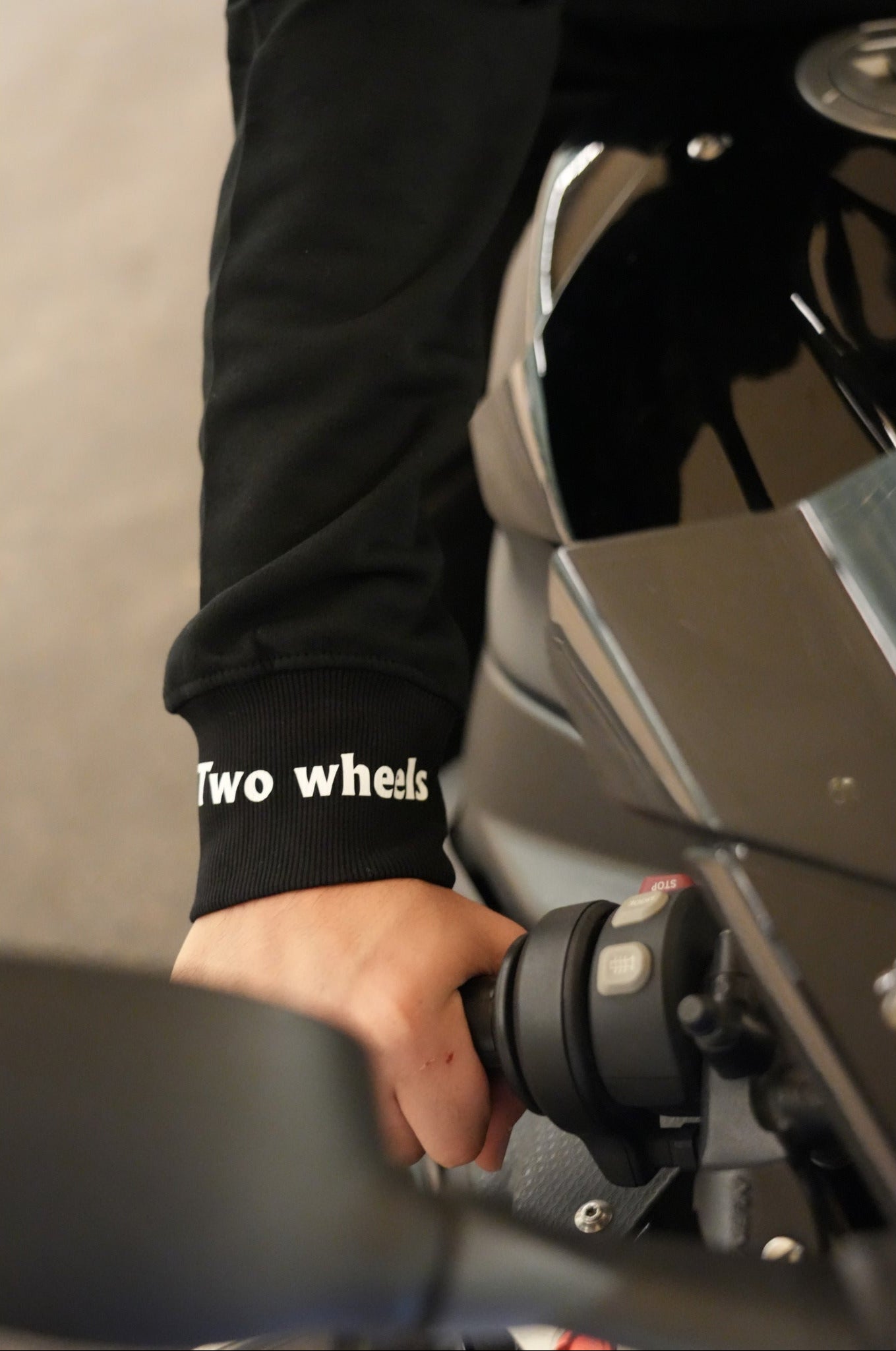 Black Hoodie with Sleeve Writing